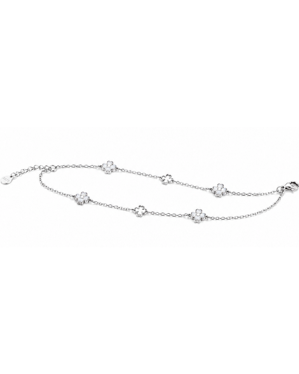 Hilver Sterling Silver Mother of Pearl and Openwork Flower Station Bracelet, view 2