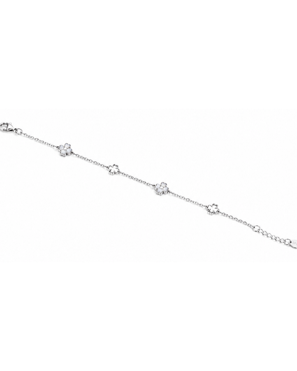 Hilver Sterling Silver Mother of Pearl and Openwork Flower Station Bracelet, view 3