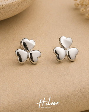 Silver Three-Leaf Shamrock Stud Earrings, view 1