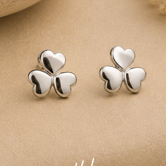 Silver Three-Leaf Shamrock Stud Earrings