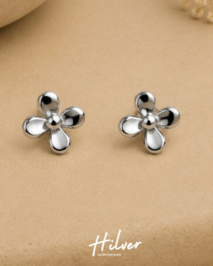 Silver Four-Petal Flower Stud Earrings, view 1