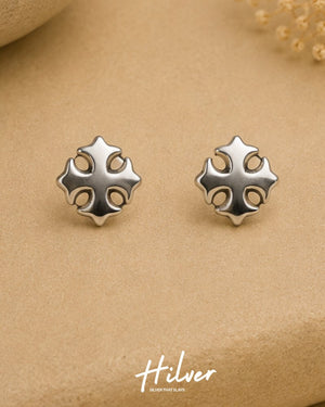 Silver Gothic Maltese Cross Stud Earrings, view 1