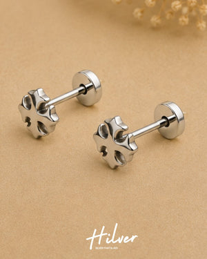 Silver Gothic Maltese Cross Stud Earrings, view 2