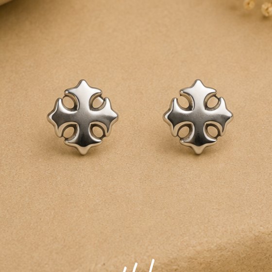 Silver Gothic Maltese Cross Stud Earrings