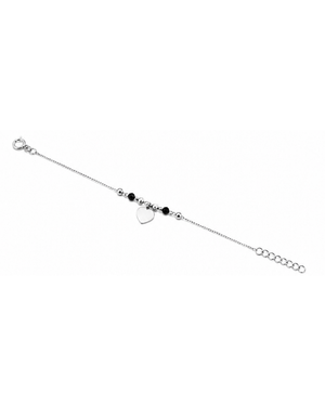 Hilver Sterling Silver Black Crystal Bead and Heart Charm Bracelet, view 2