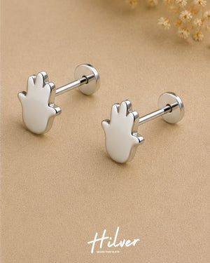 Silver Hamsa Hand Protection Stud Earrings, view 2