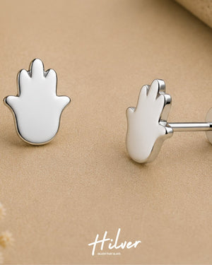 Silver Hamsa Hand Protection Stud Earrings, view 3