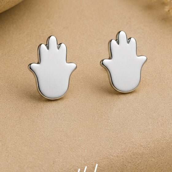Silver Hamsa Hand Protection Stud Earrings