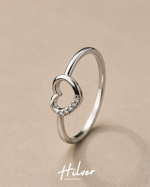 Silver Minimalist Pave CZ Curved Open Heart Ring, view 1
