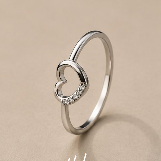 Silver Minimalist Pave CZ Curved Open Heart Ring