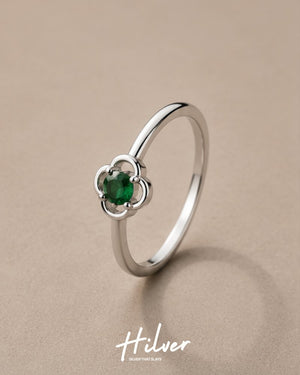 Silver Emerald Green CZ Framed Solitaire Ring, view 1