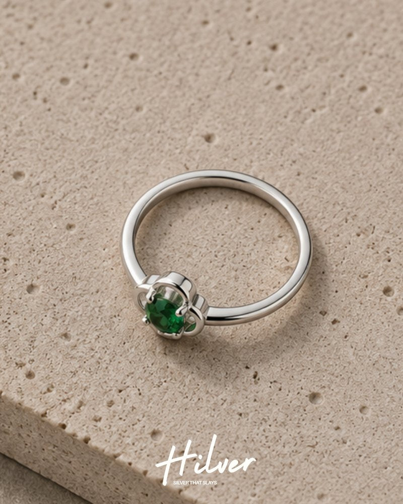 Silver Emerald Green CZ Framed Solitaire Ring, view 2