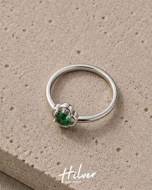 Silver Emerald Green CZ Framed Solitaire Ring, view 2