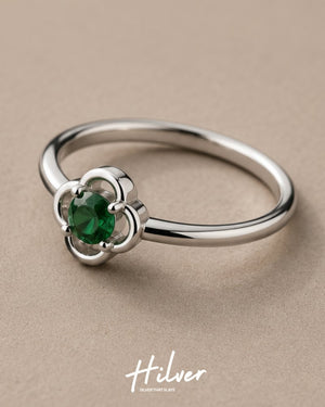 Silver Emerald Green CZ Framed Solitaire Ring, view 3