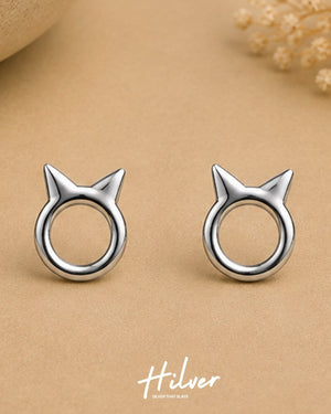 Silver Geometric Circle Ribbon Stud Earrings, view 1