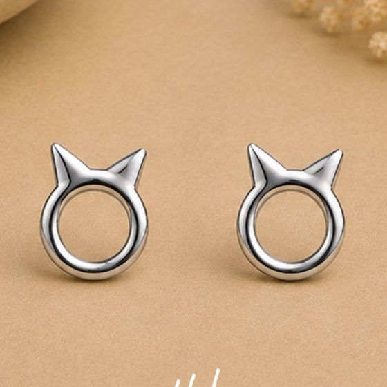 Silver Geometric Circle Ribbon Stud Earrings