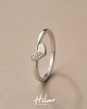Silver Half Pave Solid Heart Bypass Ring, view 1