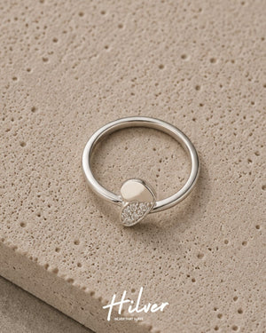 Silver Half Pave Solid Heart Bypass Ring, view 2