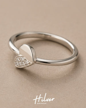 Silver Half Pave Solid Heart Bypass Ring, view 3