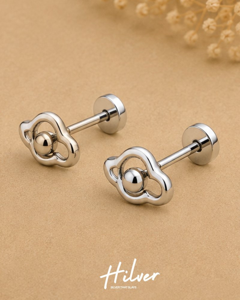 Silver Abstract Swirl Knot Stud Earrings, view 2
