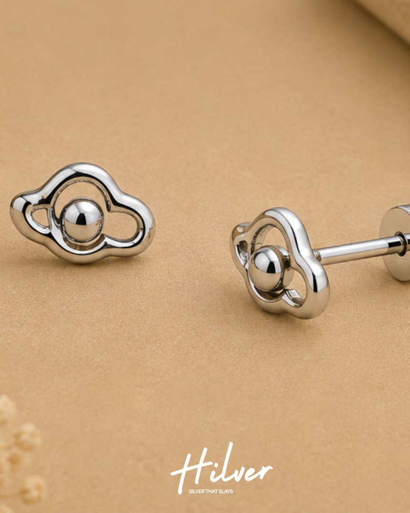 Silver Abstract Swirl Knot Stud Earrings, view 3