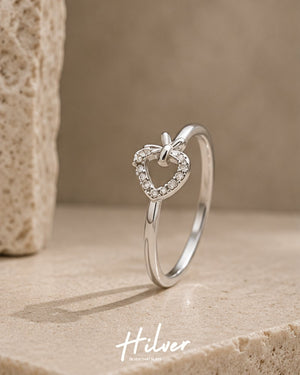 Silver CZ Pave Open Heart Pendant Style Ring, view 1