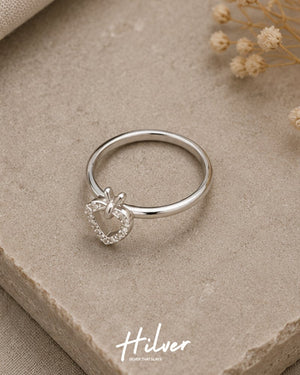 Silver CZ Pave Open Heart Pendant Style Ring, view 2