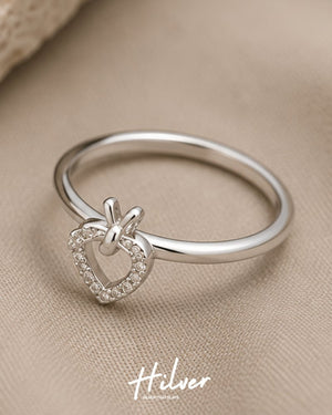 Silver CZ Pave Open Heart Pendant Style Ring, view 3