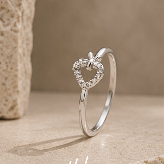 Silver CZ Pave Open Heart Pendant Style Ring