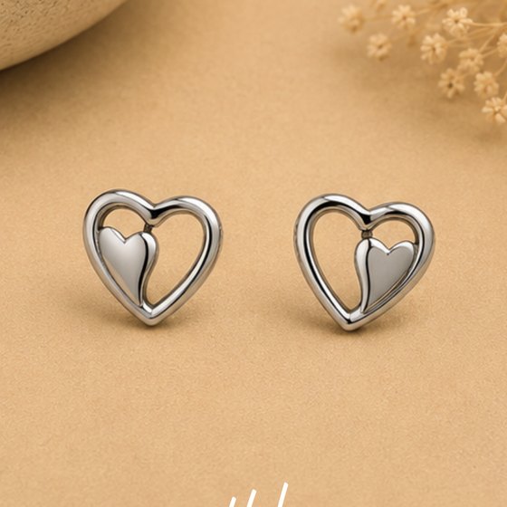 Silver Asymmetrical Open Heart Stud Earrings