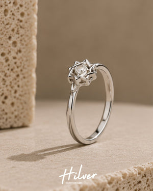 Silver Starburst Geometric Square CZ Ring, view 1