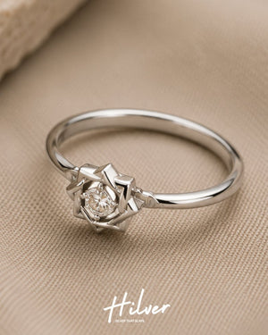 Silver Starburst Geometric Square CZ Ring, view 3