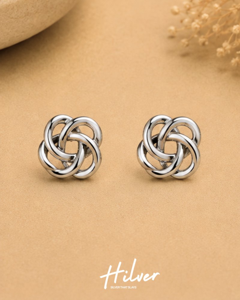 Silver Celtic Four-Loop Knot Stud Earrings, view 1