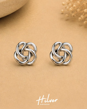 Silver Celtic Four-Loop Knot Stud Earrings, view 1