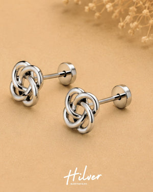 Silver Celtic Four-Loop Knot Stud Earrings, view 2