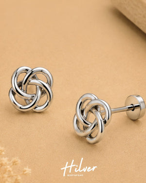 Silver Celtic Four-Loop Knot Stud Earrings, view 3