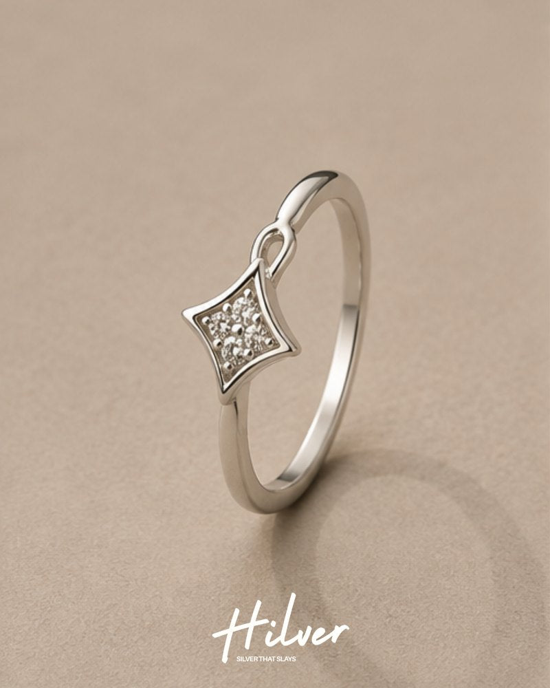 Silver Geometric Rhombus Cluster Solitaire Ring, view 1