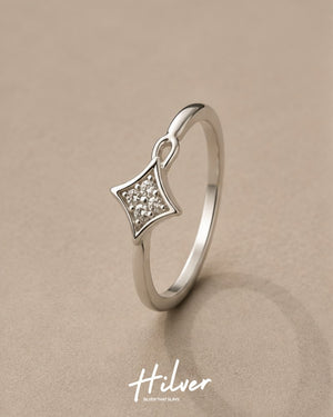 Silver Geometric Rhombus Cluster Solitaire Ring, view 1