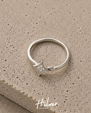 Silver Geometric Rhombus Cluster Solitaire Ring, view 2