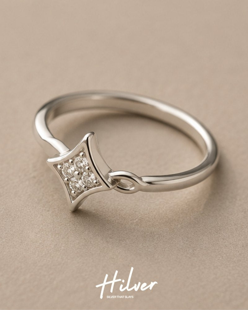 Silver Geometric Rhombus Cluster Solitaire Ring, view 3
