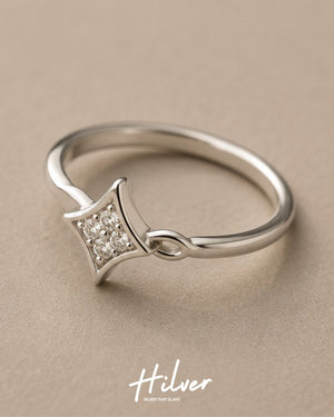 Silver Geometric Rhombus Cluster Solitaire Ring, view 3