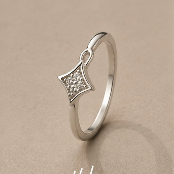 Silver Geometric Rhombus Cluster Solitaire Ring
