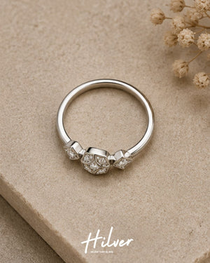 Silver Vintage Cushion Three-Stone CZ Ring, view 2