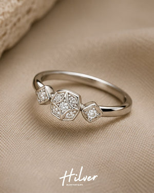 Silver Vintage Cushion Three-Stone CZ Ring, view 3