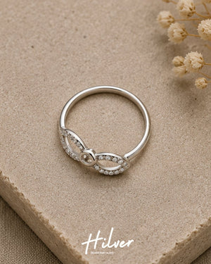 Silver Intricate Infinity Knot CZ Pave Band Ring, view 2