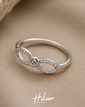Silver Intricate Infinity Knot CZ Pave Band Ring, view 3