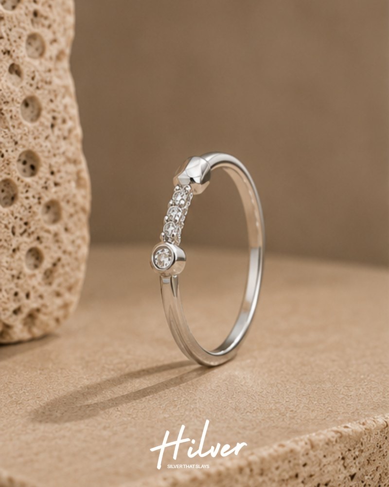 Silver CZ Five-Stone Bar Station Ring, view 1