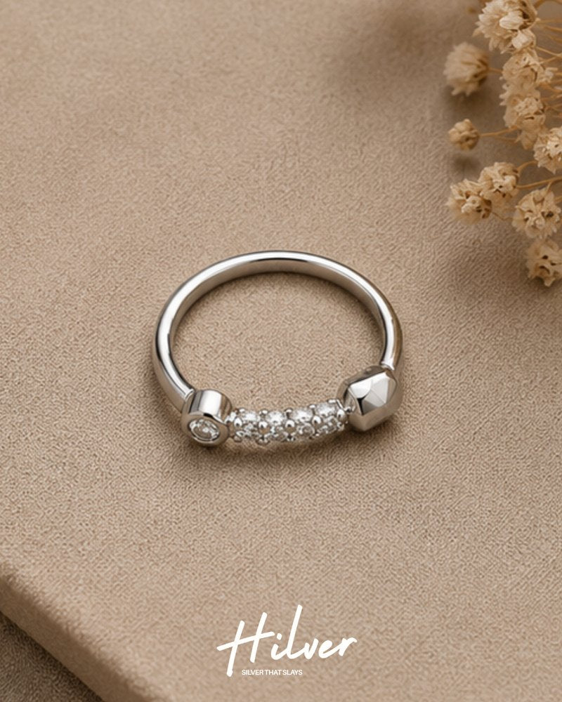 Silver CZ Five-Stone Bar Station Ring, view 2