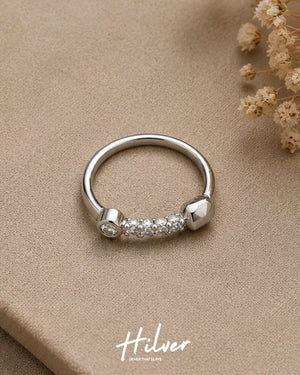 Silver CZ Five-Stone Bar Station Ring, view 2