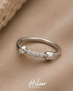 Silver CZ Five-Stone Bar Station Ring, view 3